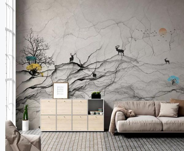

chinese abstract water ink mountain mural custom p wallpaper roll for living room bedroom wall paper 3d makeup backdrop