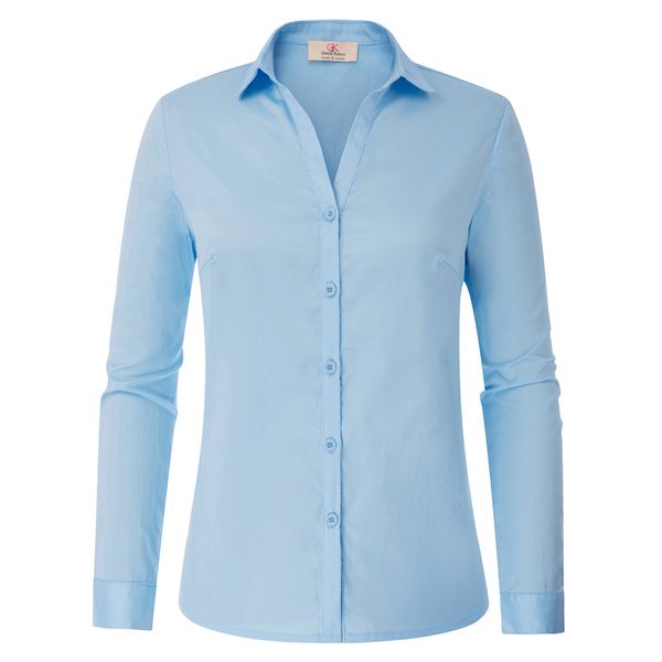 

womens solid color office long sleeve button placket cotton shirt 2 colors, White