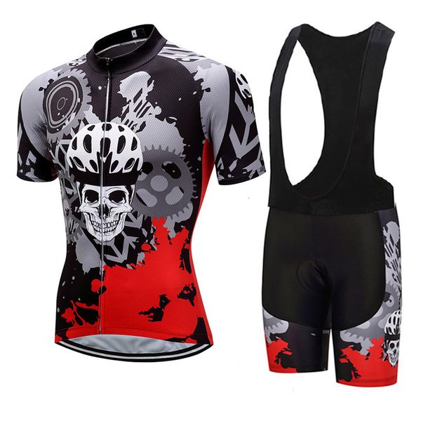 

crossrider 2020 summer men's skull short sleeve cycling clothing mtb jerseys bib sets maillot ropa ciclismo bike wear clothes, Black;blue
