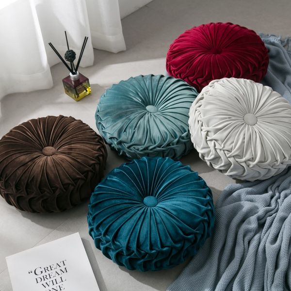 

velvet pleated round pumpkin throw pillow couch cushion floor pillow decorative for home chair bed car