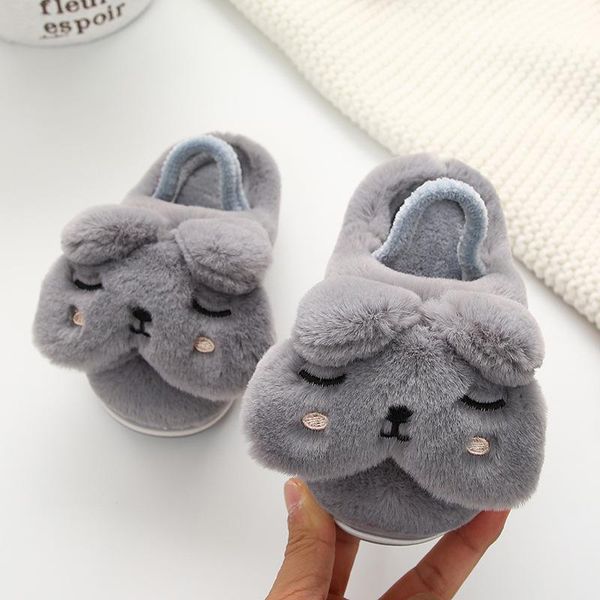 

2019 girls winter slippers boys cartoon cat indoor shoes kids warm cotton slippers casual children baby home thickening, Black;grey