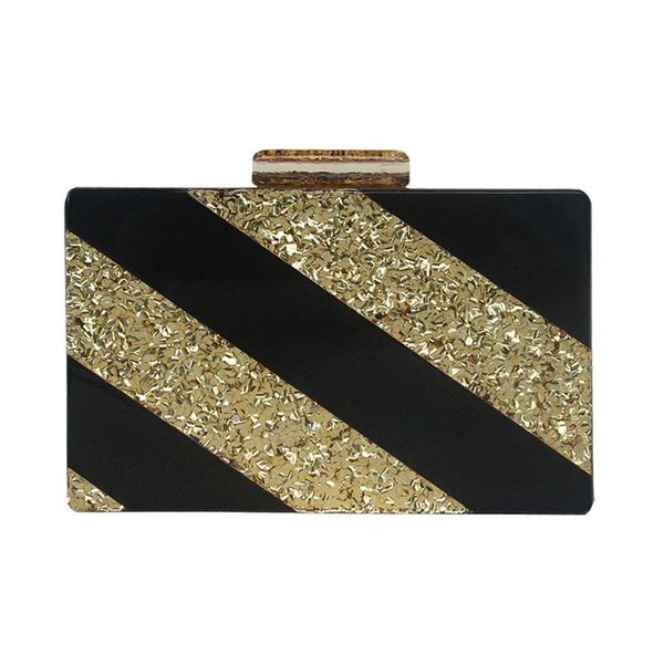 

women new fashion black gold sequins striped bag classic baita acrylic clutch bag shoulder diagonal banquet bag