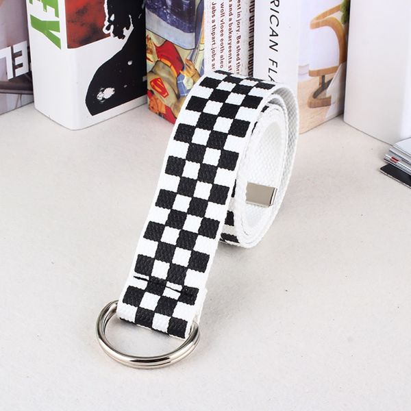 

fashion women double stirrup tartan printed nylon canvas belts harajuku checkerboard couple plaid long canvas belt waistband, Black;brown