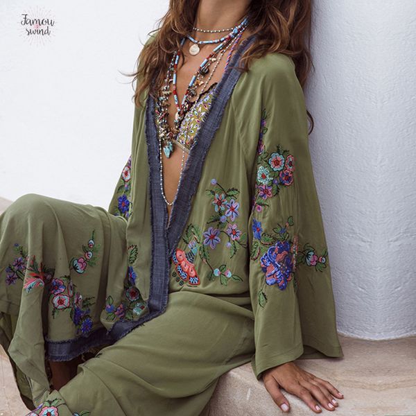 

2019 maxi dress summer floral embroidered bishop long sleeve sleeve for women vintage beach boho chic loose cover long dresses, Black;gray