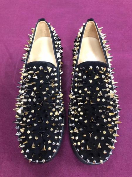 

2019 new arrival fashion casual shoes luxury designer genuine leather long rivet sneaker size:man 38~47woman34~41, Black