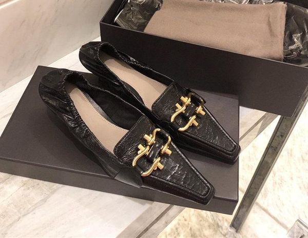 

designer womens casual shoes horse buckle pointed toe witchs shoes shallow mouth loafers vintage soft leather leather cats heels size 35-40, Black