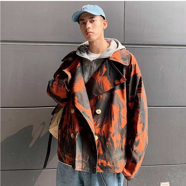 

men blazer casual suit jacket man vogue fashion printed jackets mens youth streetwear lapel camouflage lapel coat male spring, Black;brown