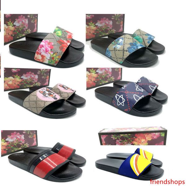 

2019 big size 35-48 flower black rubber slide slippers green red white stripe fashion design men women with classicflat