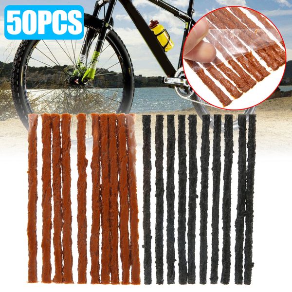 

50pcs car bicycle tyre tubeless seal strip puncture repair recovery tool black/brown bicycle repair tools