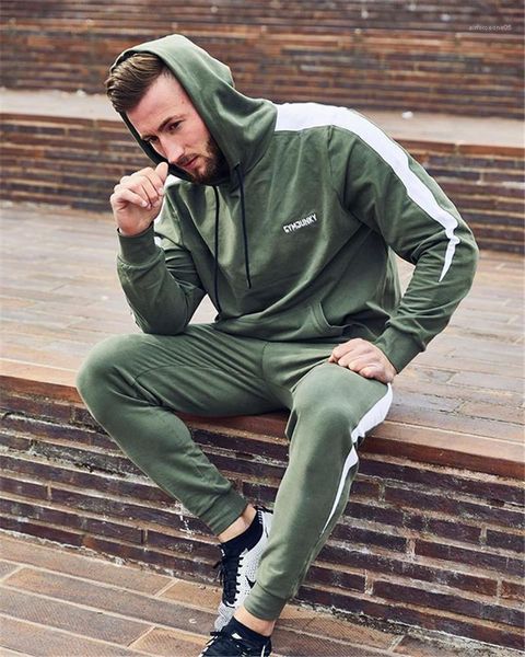 

sports 2pcs sets causal solid color male suits mens joggers tracksuits long sleeve letters print hooded mens, Gray