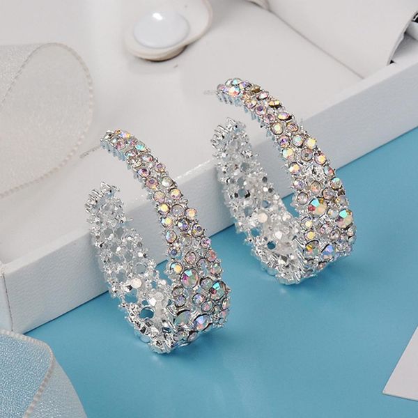 

women earrings luxury u shape full rhinestone inlaid women party stud earrings jewelry gift woman's accesories, Golden;silver