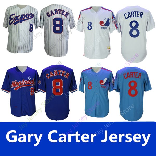 

Montreal Expos 8# Gary Carter Jersey All Stitched Home Away Blue White MN Cooperstown Men Size M L XL 2XL 3XL