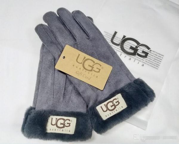 

designer gloves luxury u&g handwear ladies ourtdoor warm gloves women brand five finger glove winter thick fleece skiing gloves 025, Blue;gray