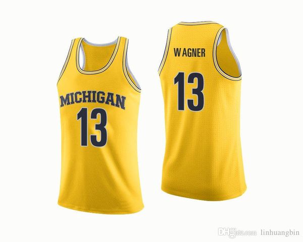 

jon teske men's yellow michigan wolverines luke wilson white moritz wagner navy blue stitched college basketball jersey, Black