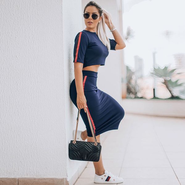 

womens two piece dress fashion panelled ribbbon contrast color crop two piece outfits summer casual slim womens sets, White
