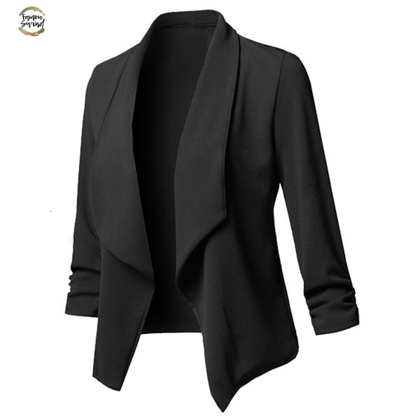 

solid women blazers cardigan coat long sleeve women blazers and jackets ruched asymmetrical casual business suit outwear 2019, White;black