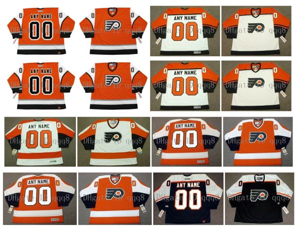 

пользовательские vintage филадельфия трикотажные индивидуализация хоккей трикотажные черный оранжевый белый прошитой любой название количест, Black;red