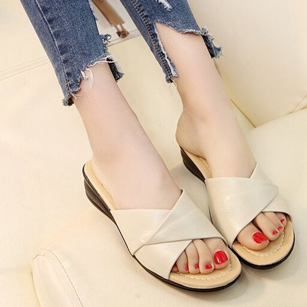 

zomer slippers dames 2019 flip flops summer pu flat slipper lndoor home beach girls shoes stylish and comfortable pu female n23, Black