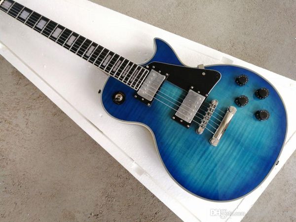 

factory custom blue body electric guitar with black pickguard,rosewood fretboard,trome hardware,offer customized