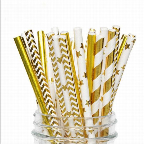 

promotion 196*6mm colorful disposable thick drinking gold star heart paper straws for bar birthday wedding decoration party straw 1500pcs