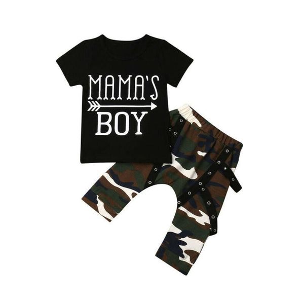 

uk toddler kids baby boys printed letters t-shirt camo pants clothes outfits, White
