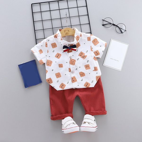 

new summer baby boys short sleeve 2pcs/set cartoon print blouse t-shirt+shorts casual outfits sets, White