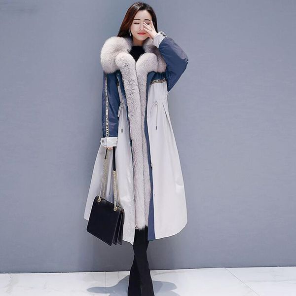 

winter down jacket 2019 women fashion large fur collar long parka down coat thick warm plus size snow outwear, Black