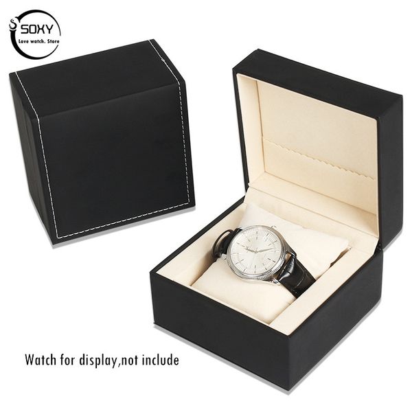 

2019 professional watch box fashion luxury leatherette watch box with pillow package jewelry storage case relogio package, Black;blue