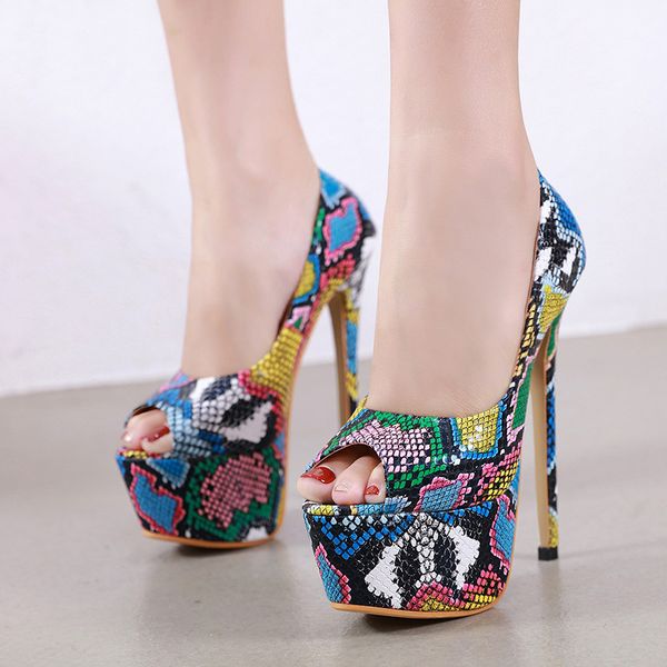 

snake high with sandals 2019 go excellent 16cm high with fish mouth high-heeled shoes code, Black