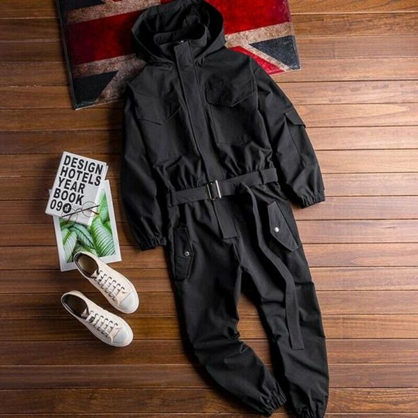 

мужская с капюшоном комбинезон комбинезон брюки пояс повседневная сыпучие спецодежда брюки b63, Black