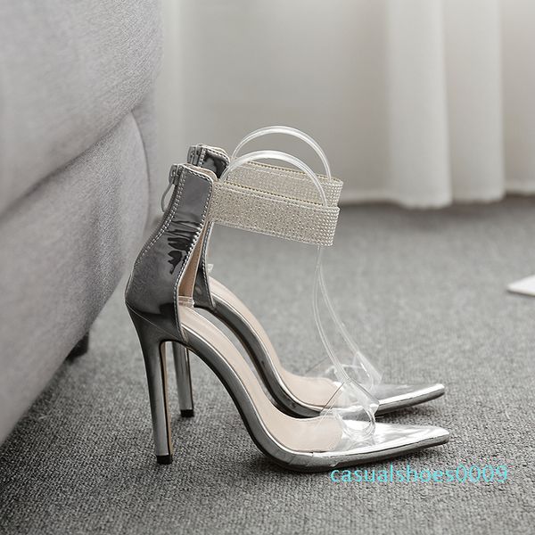 

plus size 35 to 40 41 42 silver rhinestone shoes fashion luxury designer women high heels sandals come with box 09c, Black