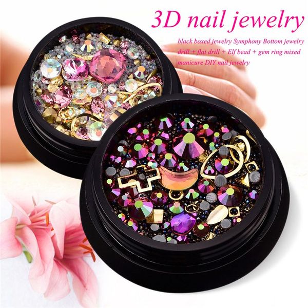 

2 box 3d nail jewelry colorful mixed acrylic tip diamond flat jewel stone nail rhinestone manicure diy art decoration (pink, Silver;gold