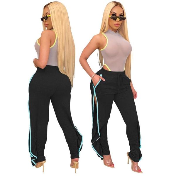 

women fashion casual pants female ankle length trousers streetwear sweat pants hollow out patchwork bottoms women summer, Black;white