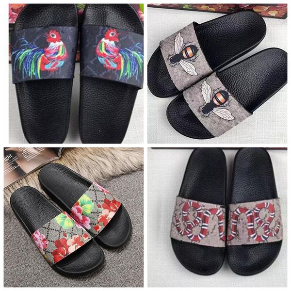 

men women g tiger bee sandals designer luxury slides summer fashion wide flat slippery sandals slipper flip flop size 35-46 flower, Black