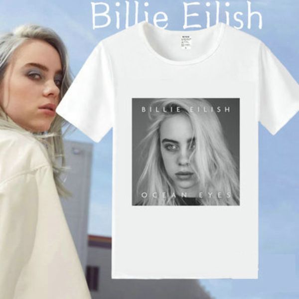 

ocean eyes t shirt billie eilish short sleeve tees smile at me music be casual singlet colorfast clothing elastic, White;black
