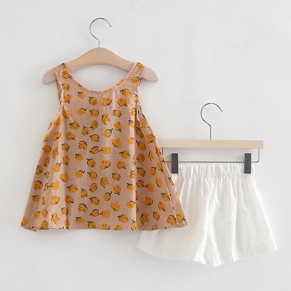 

infant newborn girls clothes kids summer children clothing toddler baby girls print bow vest solid shorts set clothes ropa, White