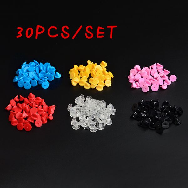 

diy accessories 30pcs/lot metal rubber gold/silver/black/colorful butterfly buckle pin caps clasp safety pin jewelry findings, Blue;slivery