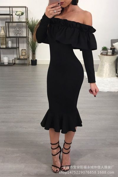 

special dress chest with lotus leaf and hip wrapped, Black;gray