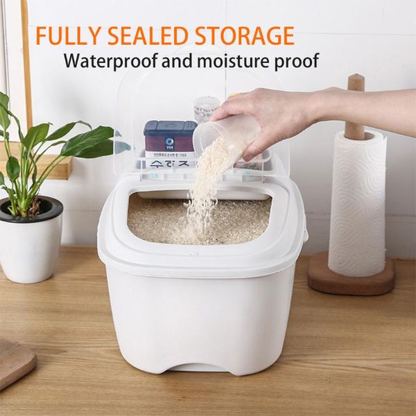 

10kg flip cover sealed rice container kitchen rice storage box flour grain cereal container dustproof kitchen organizer#y20