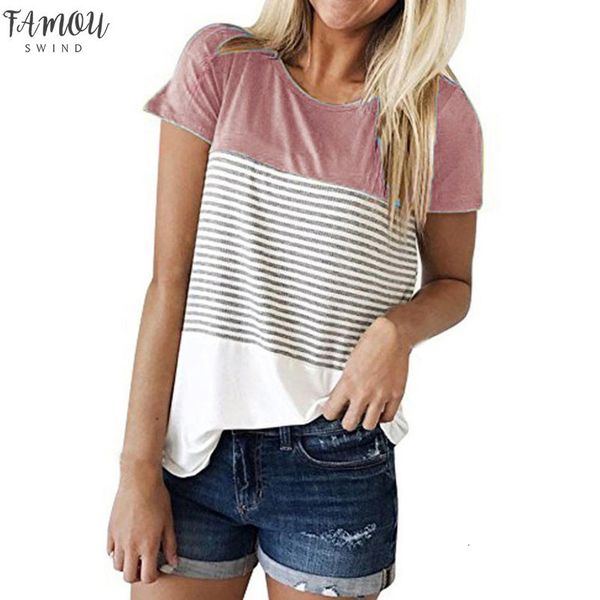 

summer patchwork stripe t shirt women tee casual short sleeve beach t shirt female tunic ropa mujer c2235, White