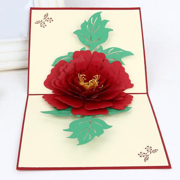 

1pc hollow peony flower greeting card birthday festival surprise gift decorating greet card up paper postcard festival gift
