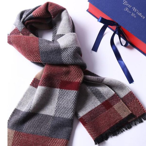 

new scarf male winter mulberry silk wool blended korean version of the student versatile warm simple grid neck, Blue;gray