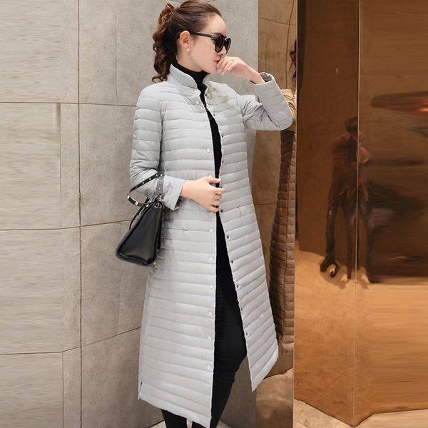 

white duck down coats casual outwears women long light thin down coats spring autumn stand collar slim jacket re2008, Black
