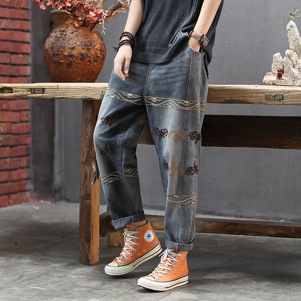 

джинсы женские джинсовые брюки днища вышивки straight большой сыпучие ретро урожай вскользь для осень зима az69171920, Blue