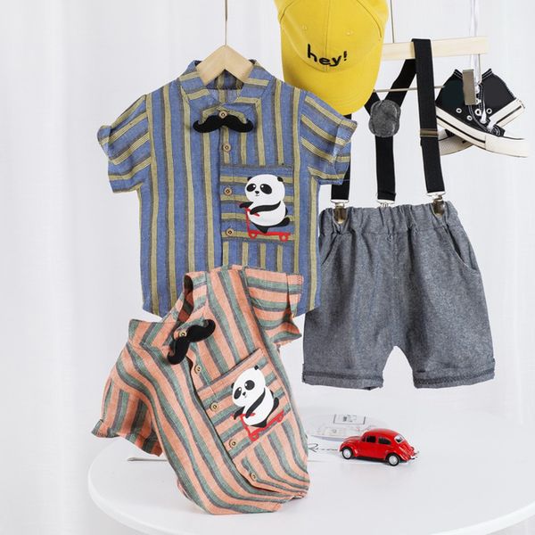 

kids boys clothes 2020 new fashion kids striped t-shirt and strap pants outfits boy casual cartoon clothes cute suit, White
