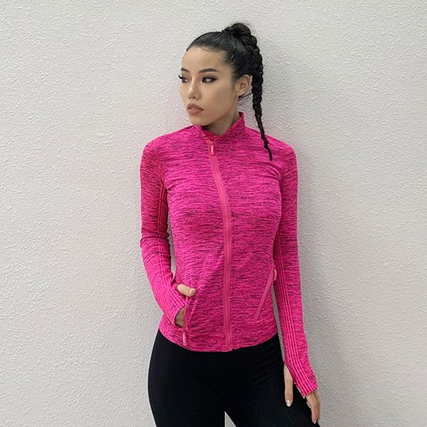 

zipper running jackets women standing collar yoga training fitness tracksuits long sleeve sport coat tight sport jacket, Black;red