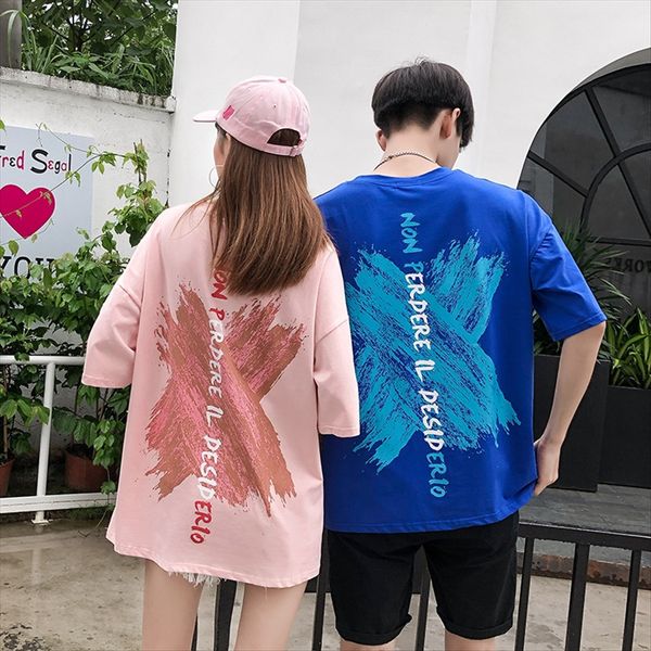 

2020 couple cotton t-shirt wear street hip-hop printed short-sleeved cotton t-shirt for men and women, White