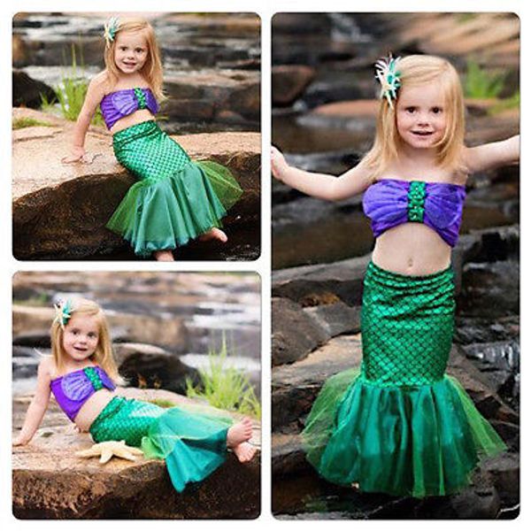 

2017 cute baby girls little mermaid set costume bikini swimwear swimsuit outfits dress