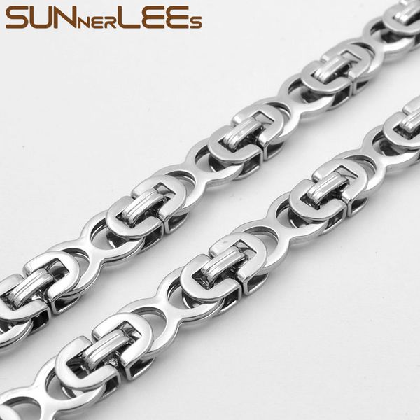 

sunnerlees fashion jewelry stainless steel necklace 8mm geometric byzantine link chain silver gold color men women gift sc133 n