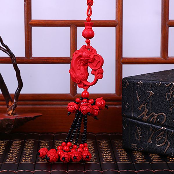 

biety creative new chinese style cinnabar car pendant red cinnabar car rearview mirror pendant accessories